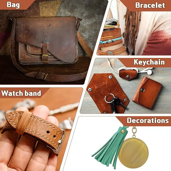 6-teiliges mehrfarbiges Ledermaterial aus Rindsleder, geeignet für DIY-Handarbeiten, handgefertigte Taschen und Dekorationen – Detail 5