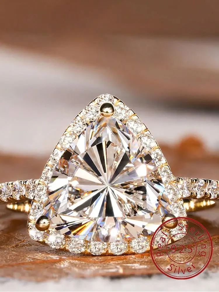 

925 Sterling Silver Gorgeous Triangle Classic Zircon Ring For Women Engagement Wedding Luxury Fashion High Quality Fine Jewelry