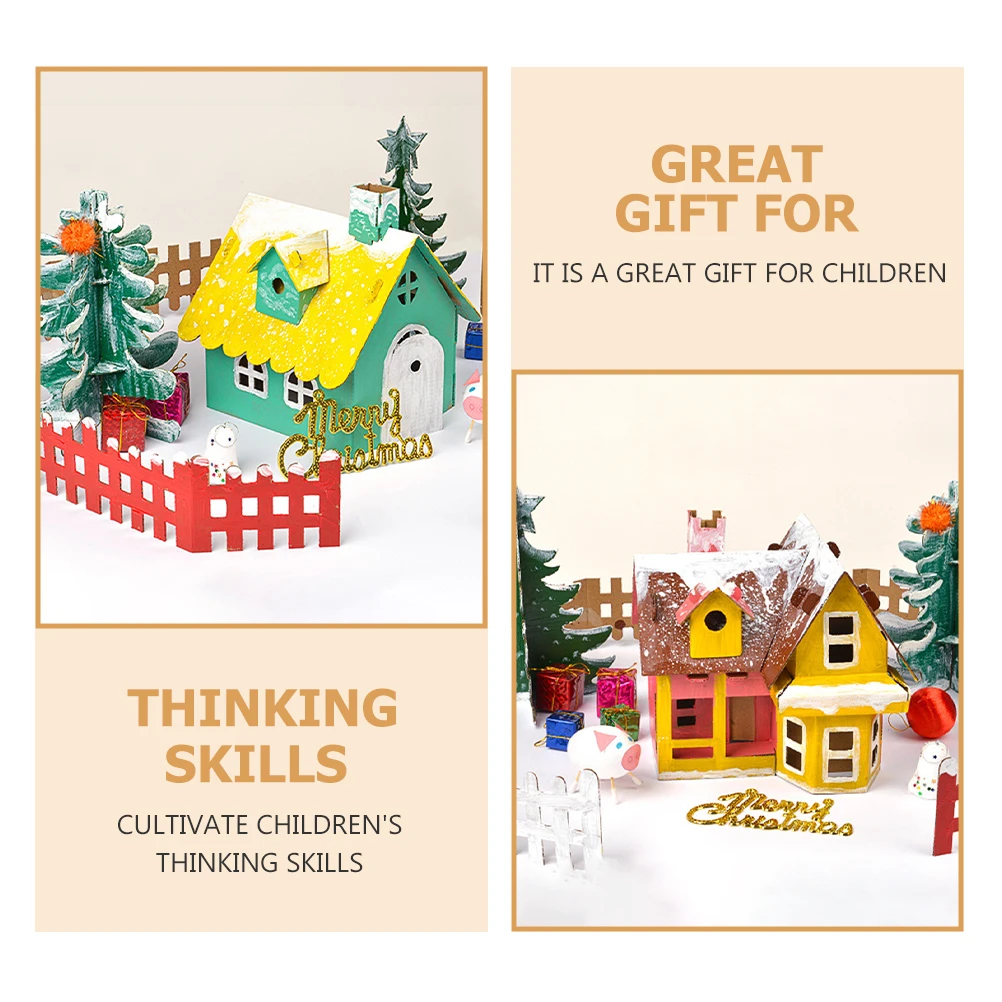 

5Sets Christmas Biscuit House DIY Creative Cardboard Decoration Kids Handmade Xmas Festival Home Educational Material