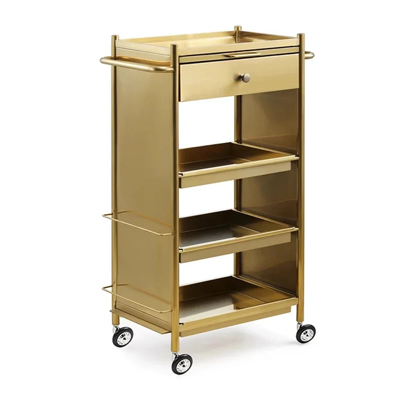 Designer Beauty Salon Trolley Stainless Metal Hospitality Salon Trolley Manicure Carrito De Bar Multifuncional Furniture