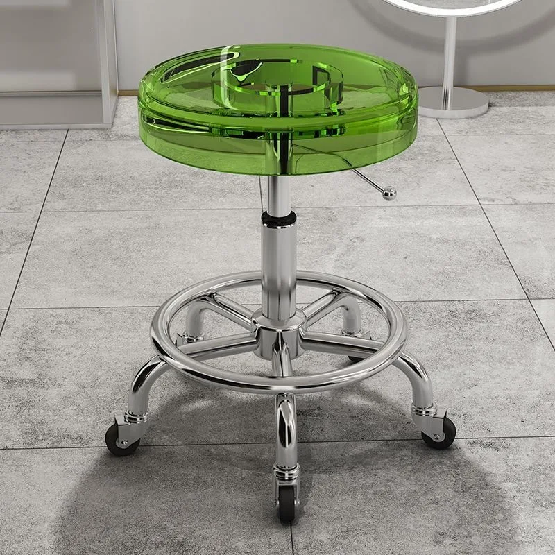 Wheeled Adjustable Rotating Salon Stool Stainless Steel Acrylic Round Main Chair
