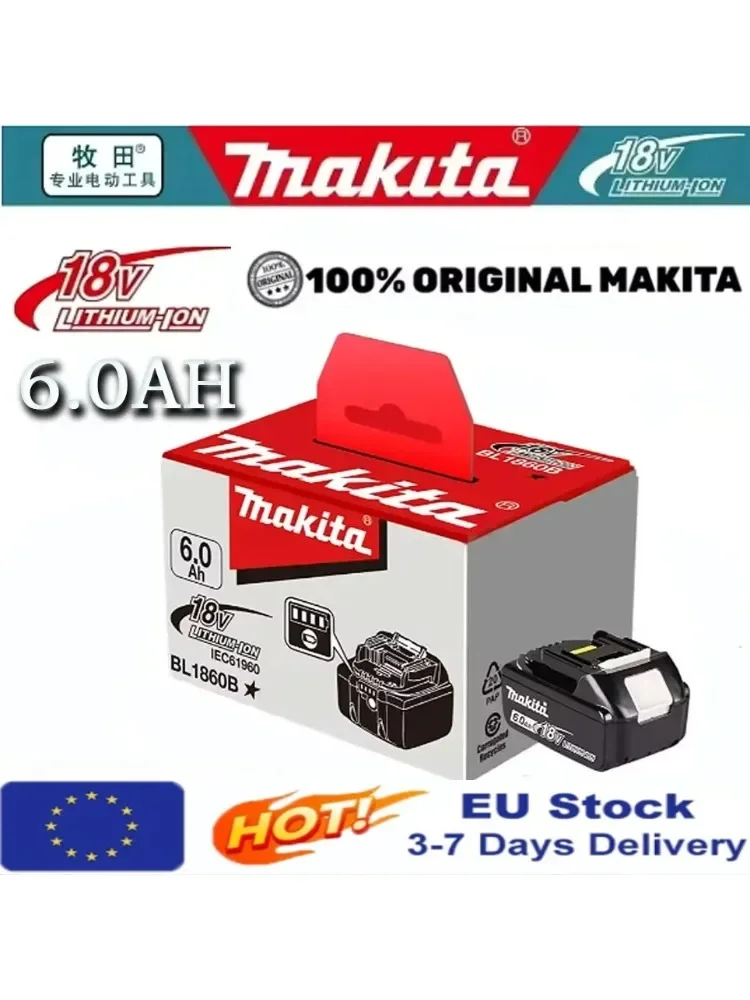 Originele Makita accu 18V 6Ah oplaadbare accu, BL1850 BL1860 BL1890 BL1860B elektrisch gereedschap 18V 6000mAh Makita lithium accu - afbeelding 2
