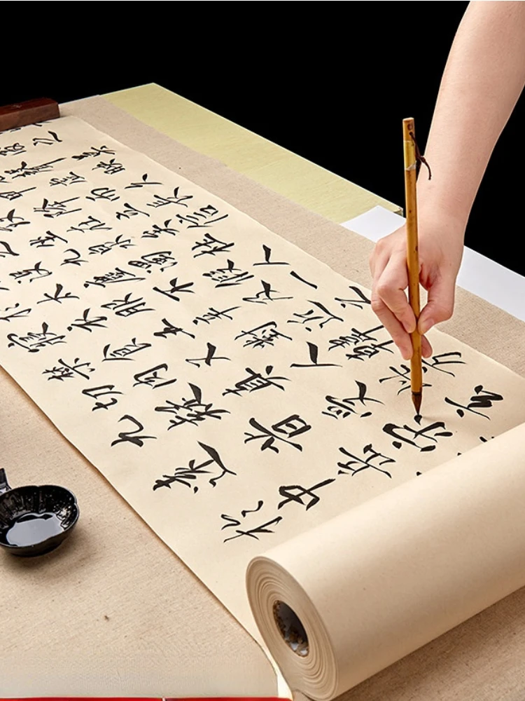 100m Long Roll Rice Paper Scroll Brush Calligraphy Special Paper Works Paper Half-cooked Thickened Sheng Xuan Practice Paper