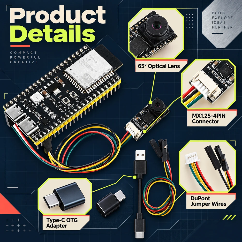 New ESP32-S3 N16R8 Development Board with USB Camera Module Kit 720P 1280*720 1MP 65 Degrees for Android Win 10 11 ESP32S3 IOT