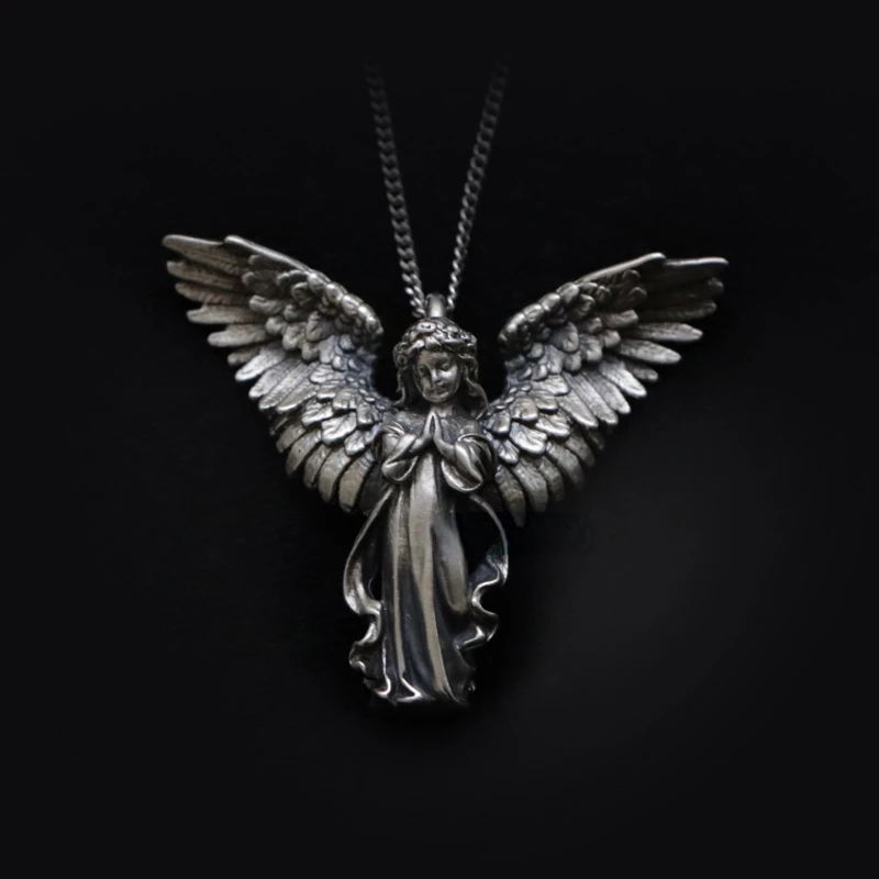 Fashion Silver Color Wings Angel Pendant Necklace for Men Women's Goth Punk Long Chain Neck Hip Hop Jewelry Party Accessories