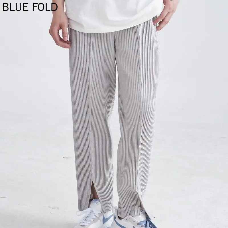 Miyake Pleated Trousers for Men, Slit Trousers, Drape, Casual, Loose, Straight, Japanese Style, PLEATS, Spring, Summer