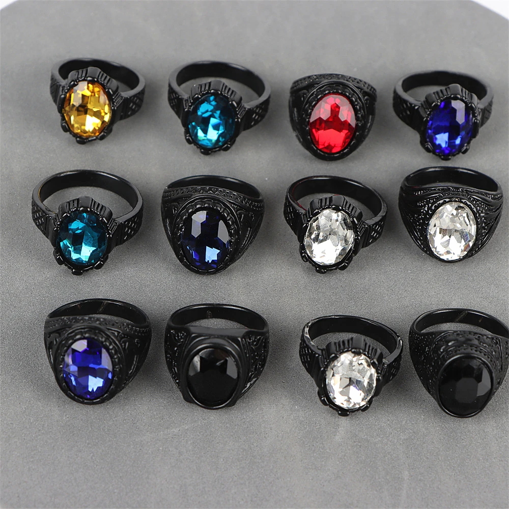 10Pcs/Lot Fashion Glass Colorful Imitation Gemstone Jewelry Rings For Men Women Mix Style Party Gifts