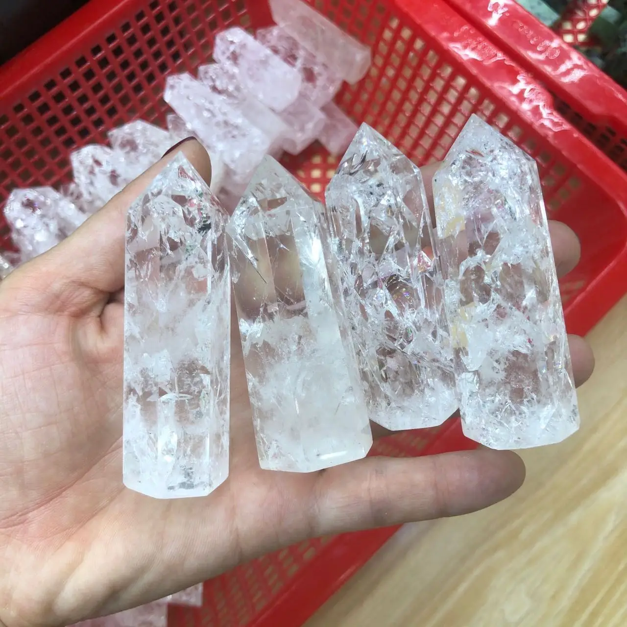 Crystal wand Natural white Quartz crack pint clear Crystal burst Hexagonal Points tower Healing Home Decoration 1pcs