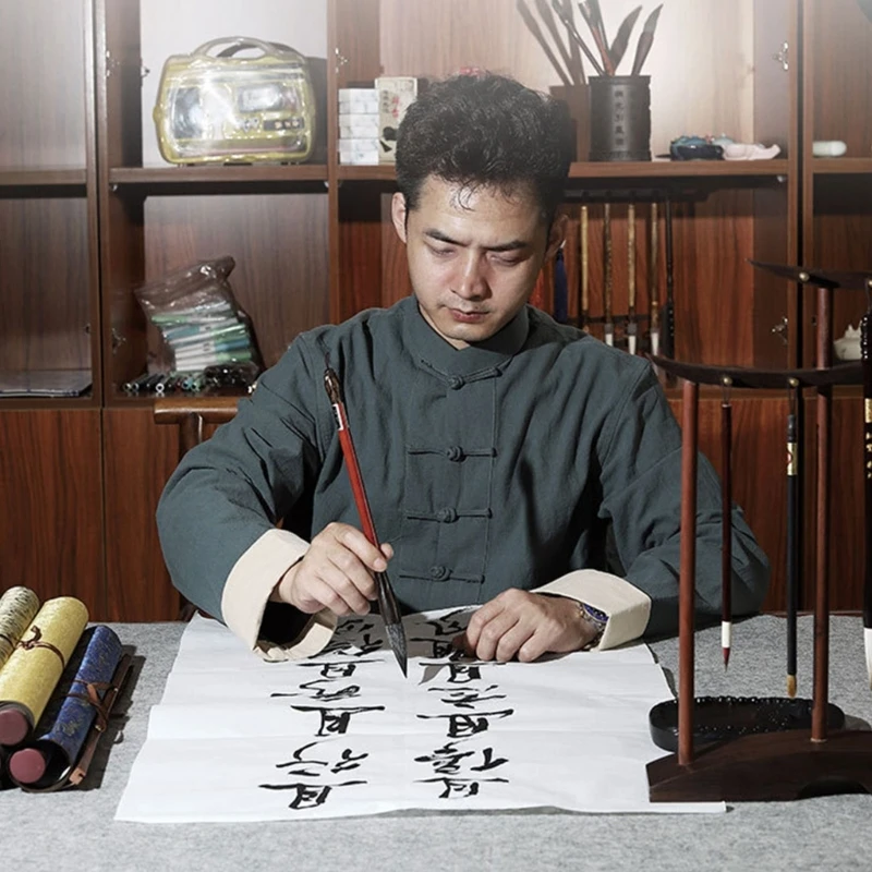 Pinceau calligraphie avec porte-pinceau en bambou, pinceau peinture traditionnel chinois