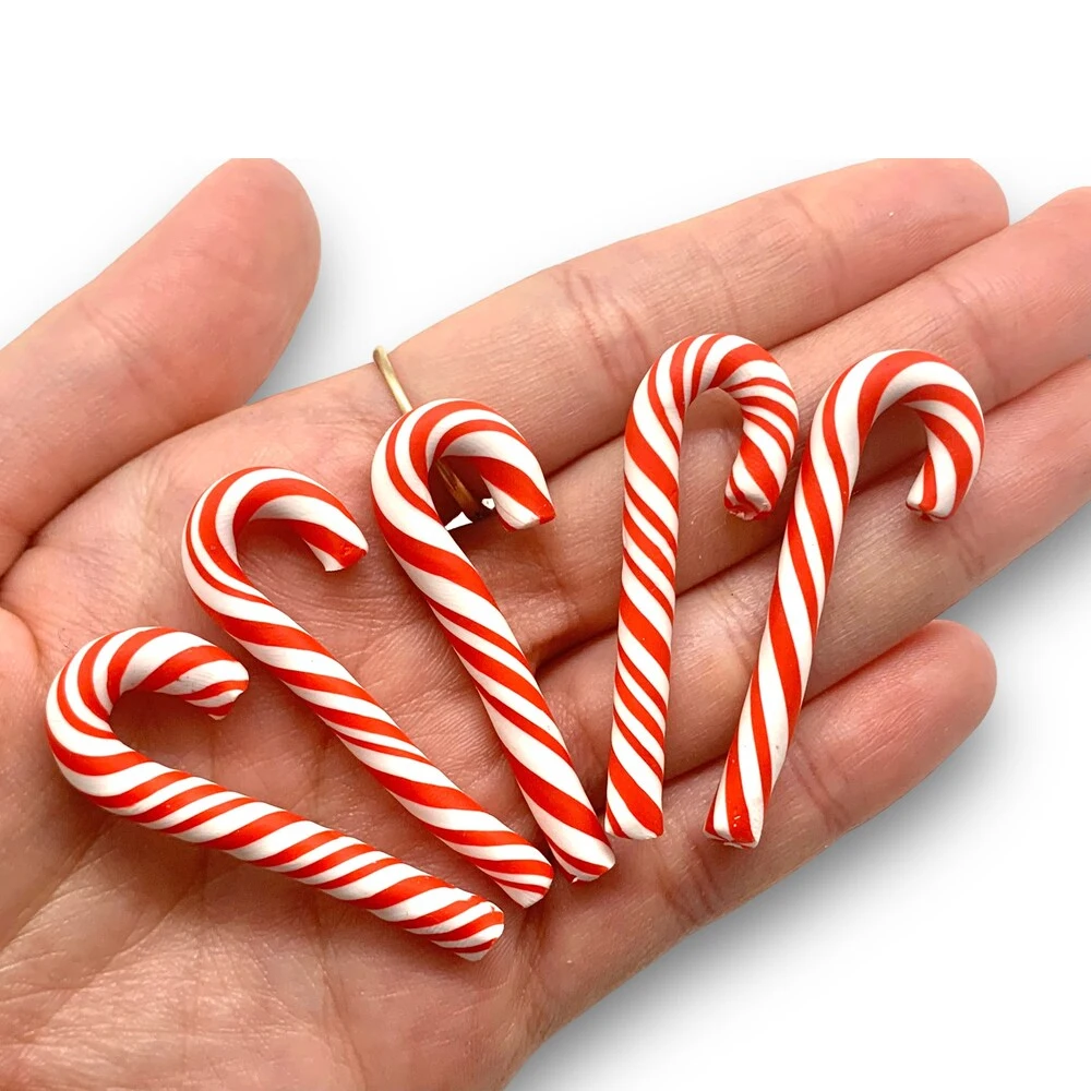 5/10pcs Cute Clay Candy Canes Miniature, Mini Fake Bakes Foods, Kawaii Christmas Decorations, DIY Craft Ornaments