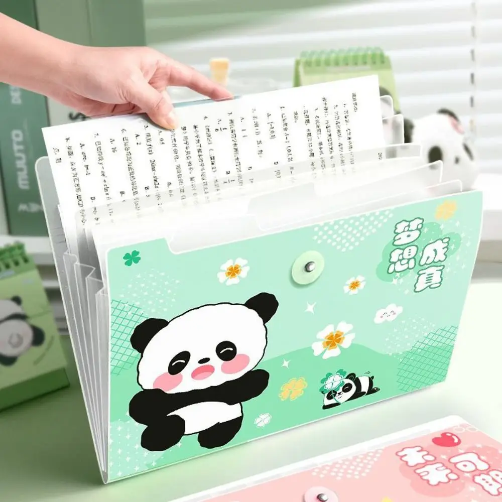 Cute Panda A4 File Bag File Folder Large Capacity Chinese Style Student Homework Orginizer Waterproof with Index Stickers