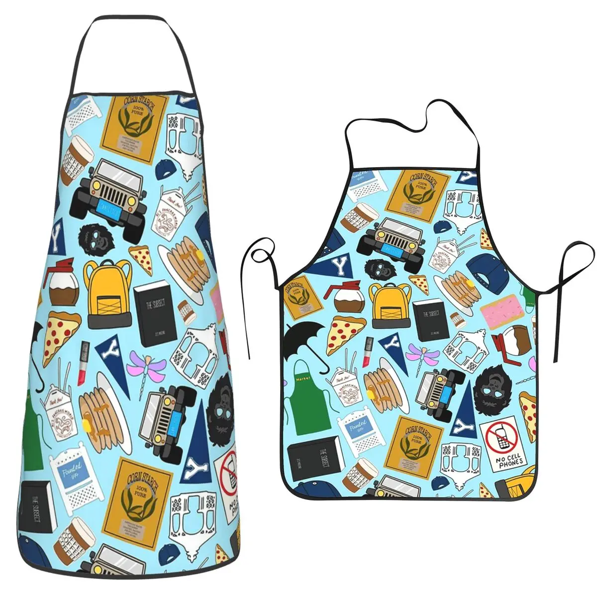 Ultimate Fan Pattern Icons All Over Print Blue Pack Aprons Chef Cuisine Tablier  Bib Kitchen Cleaning Pinafore for Women Men
