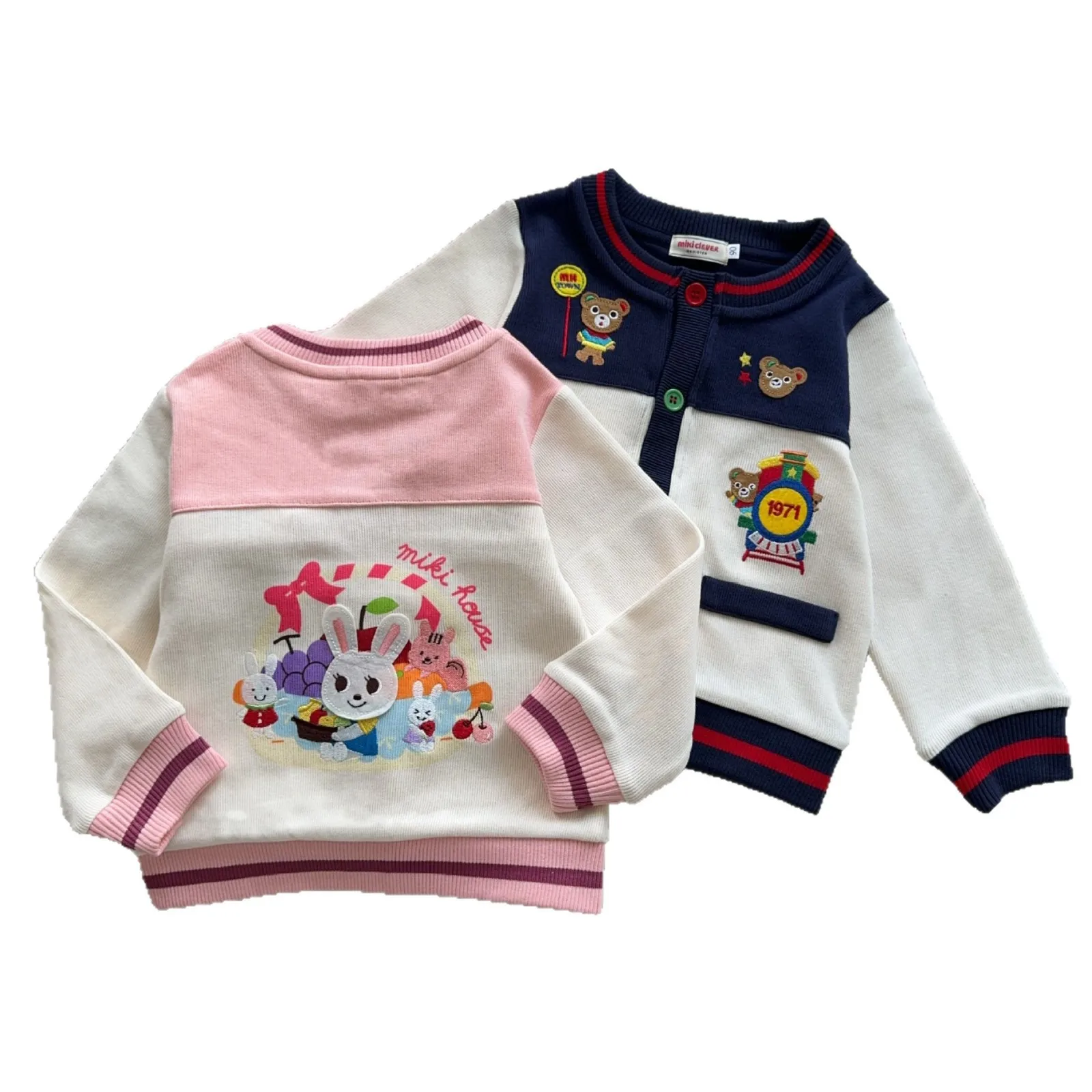 

Japanese Foreign Trade 25 Autumn New Men's and Women's Jackets Cartoon Bear Rabbit Friends Gathering Baseball Clothes Cardigan