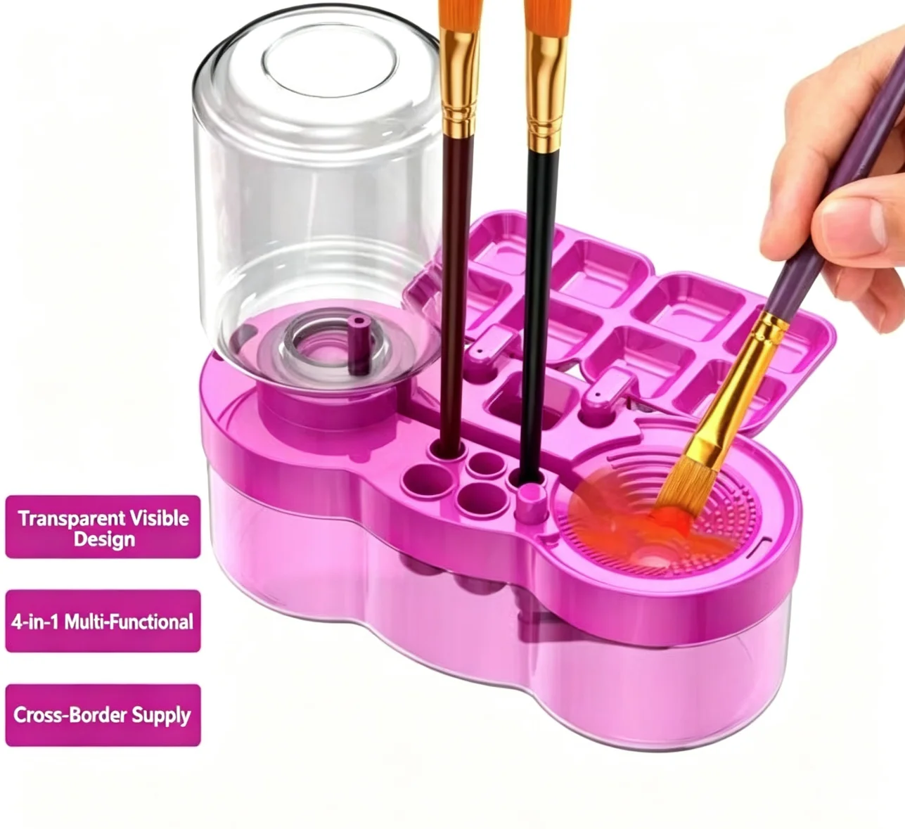 4‑In‑1 Automatic Paint Brush Washer Multifunctional Paint Brush Cleaner Bucket With Palette Brush Holder Auto Water‑Change Art P