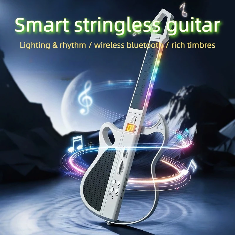 

Умная беспроводная электронная гитара без струн с Bluetooth, LED-подсветкой и ритм-гидом, портативная, перезаряжаемая, игрушка-гитара