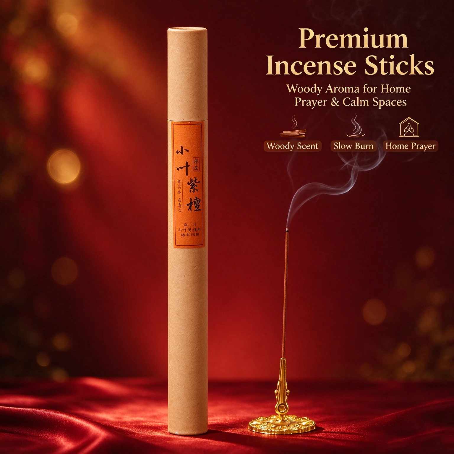 Premium Small Leaf Red Sandalwood Incense Sticks Woody Aroma Slow Burn For Home Prayer Meditation Room Fragrance Stress Relief