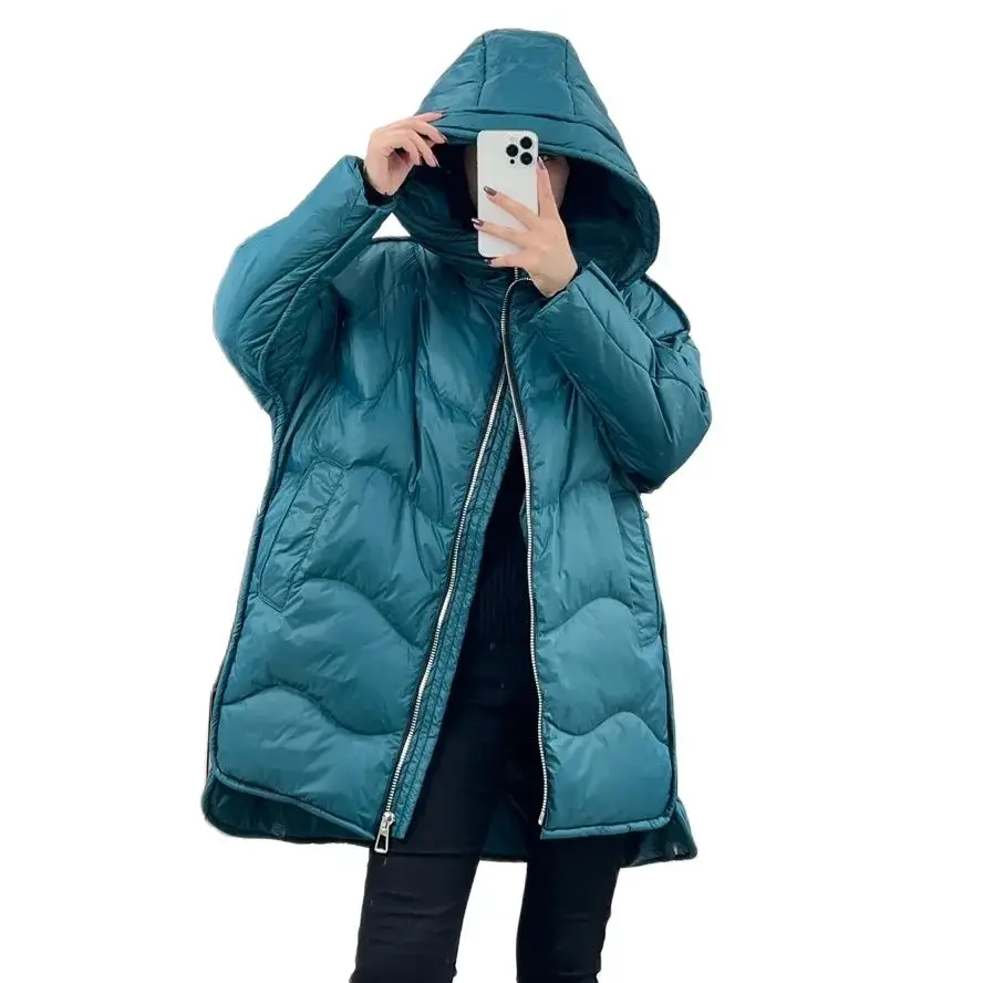 Oversized Down Jacket Women's 2024 Winter New Loose White duck down Jacket Thicken Warm Female Hooded Parka Overcoat Casual Wear