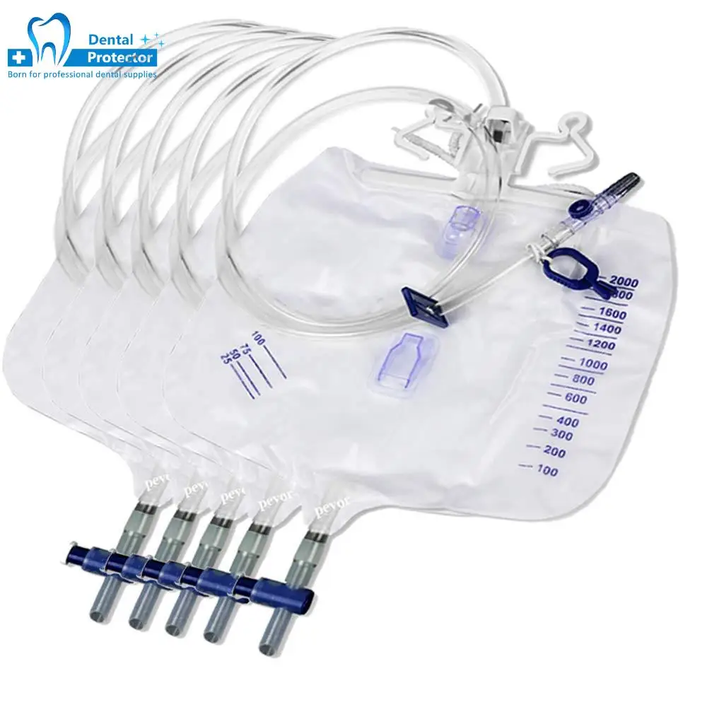 5pcs Disposable Sterile Urine Bag Urinary Drainage Bag PVC Urine Collection Bag with Outlet Valves In Vitro Drainage Bag