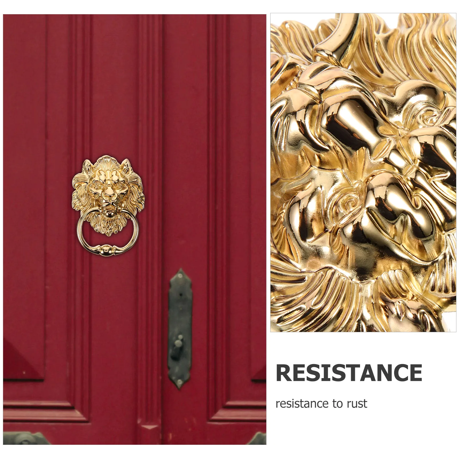 

Lion Head Door Handle Gold Zinc Alloy Anti Rust Decorative Front Hardware Vintage Metal Pull for Doors Windows