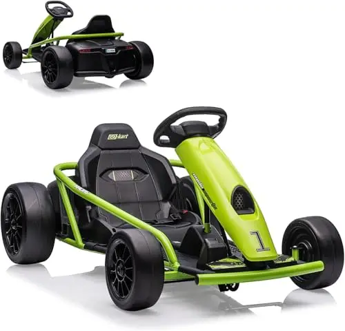 Ride on Go Kart for Teens, 24v 9Ah Large Battery Dual 300w Extra Powerful Motors, 8MPH Fast Drifting Fun with Music &