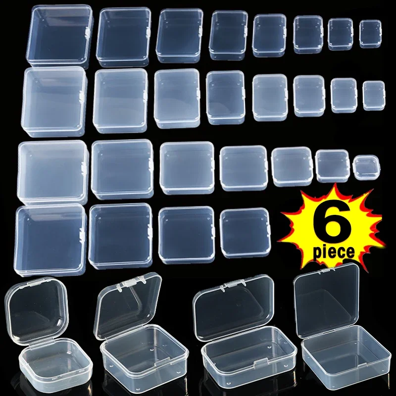 6Pcs Boxes Rectangle Clear Plastic Jewelry Storage Case Container Packaging Box Earrings Rings Beads Collecting Home Organizer