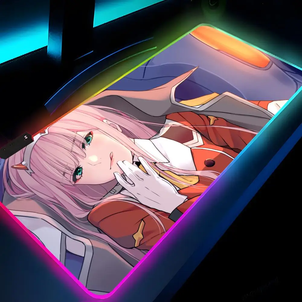 Imagem -05 - Rgb Gaming Led Mouse Pad Almofadas de Mesa pc Desk Mat Teclado Casal Zero Dois Darling no Franxx 900x400 Xxl