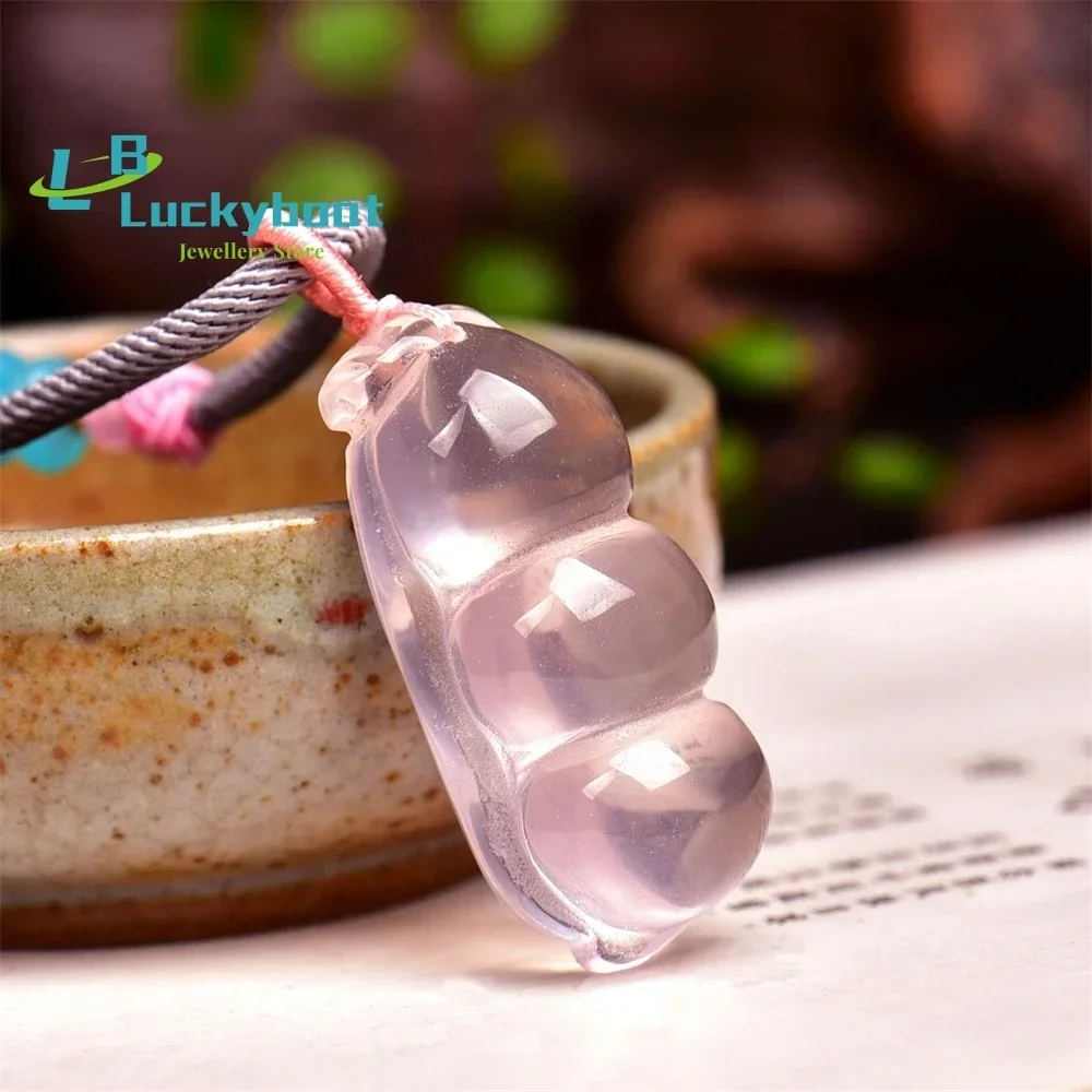 Natural Star Powder Crystal Green Bean Pendant  Hibiscus Stone Necklace Female Pod Sweater Chain