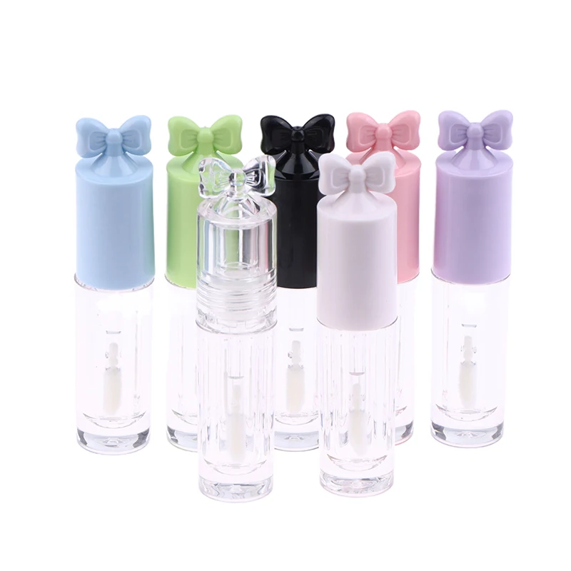 Cute Creative Bow Shape Lip Gloss Tubes Clear Empty DIY Cylindrical Lip Balm Tubes 2.5ml With Wand Refillable Lipstick Bottle