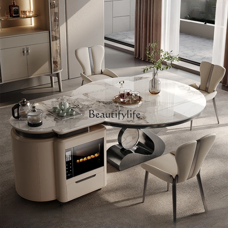 

Island Table round Dining Table Integrated Kitchen Multi-Functional Light Luxury Advanced Stone Plate Retractable