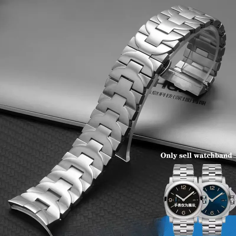 Massives Edelstahl-Uhrenarmband, 24mm 22mm, Schwarz, Zubehör für Panerai Luminor Serie Pam441 111 Arc Interface Herrenuhren