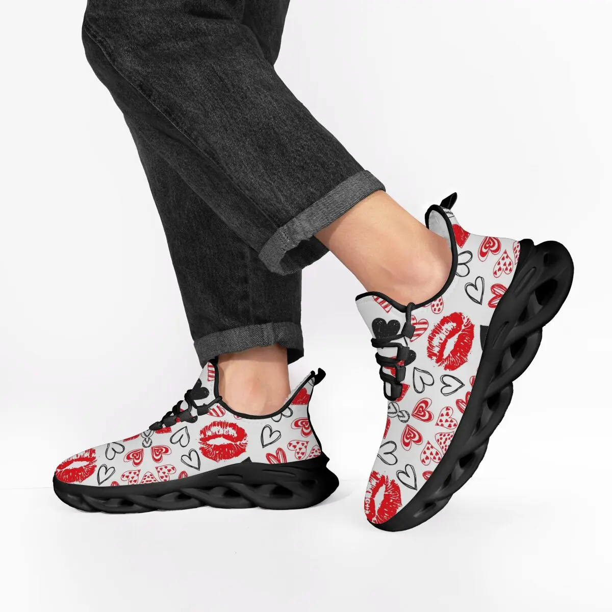 أحذية رياضية للرجال أحذية مفلكنة مبطنة بالصوف مع نمط الشفاه والقلب أحذية رياضية كاجوال نسائية على الموضة الكلاسيكية #6