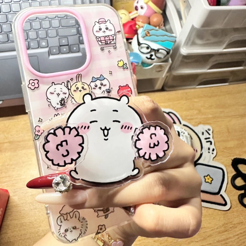 Suporte de celular dobrável e expansível com desenho animado fofo Chiikawa, com suporte de bolso para expansão.