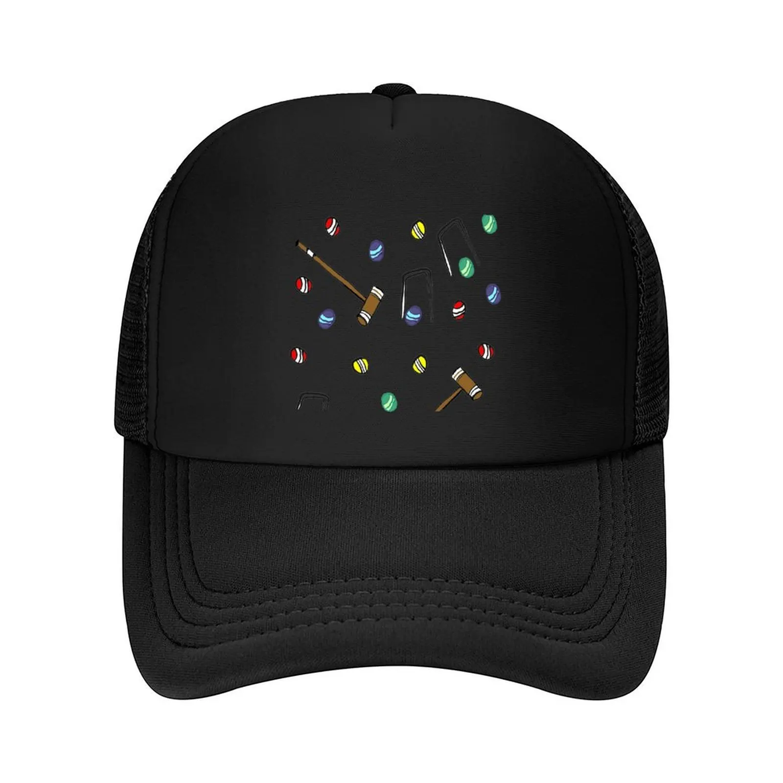 

Croquet Pattern Cute Wickets, Mallets, and Croquet Balls Baseball Cap Thermal Visor Rugby Sunscreen hard hat Woman Men's
