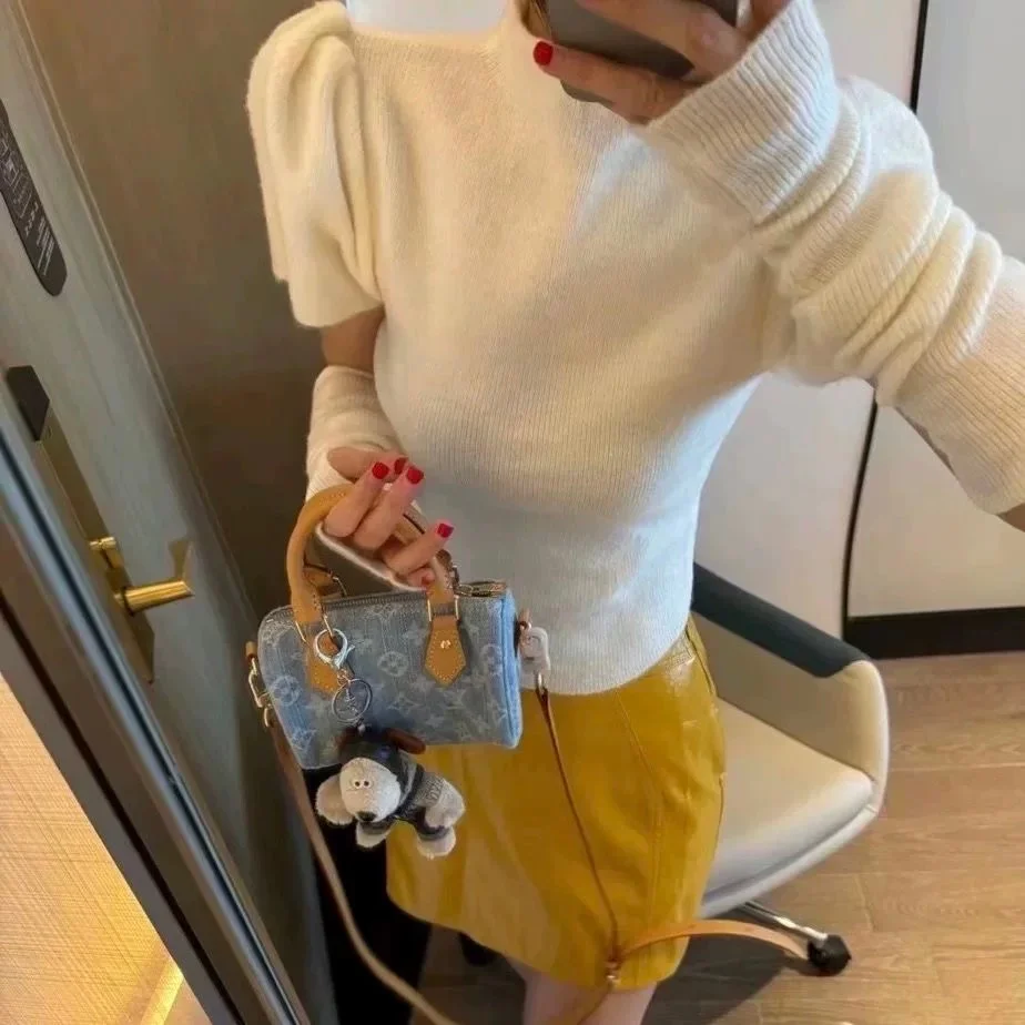 

Detachable Sleeve Knitted Sweater Women Aesthetic Woman Spring Crocheted Mesh Club Trendy Festive Eyelet Ruffle Perforated Girls