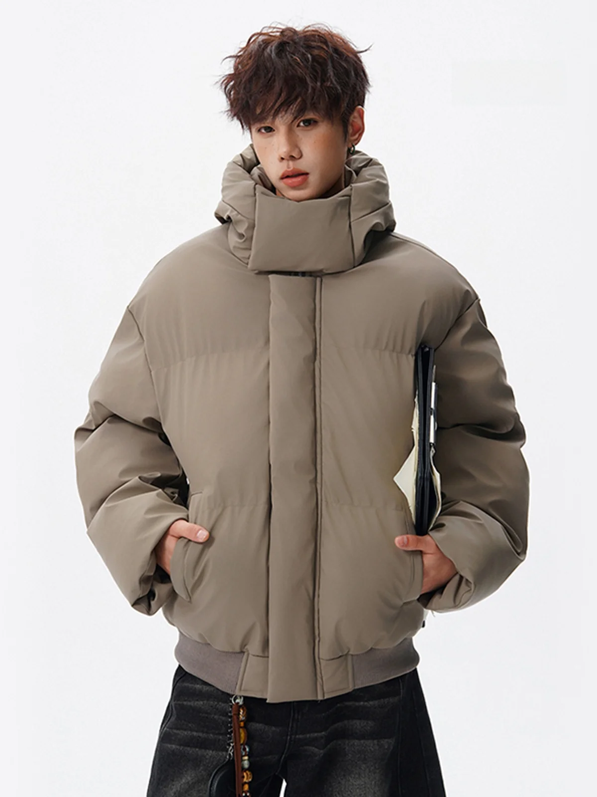 

American Sle Thiened PU Leather Cotton Jaet Men Women Winter Vintage Warm Bread Sle Trendy Tee-Proof Hooded Couple ...