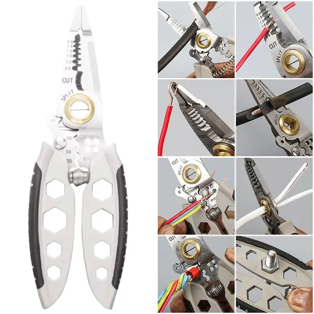 7 Inch Multifunctional Decrustation Plier Multipurpose Wire Stripping Tool Cable Stripper for Stripping Cutting Crimping