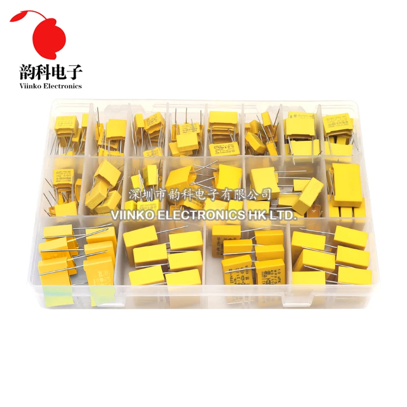 160pcs Polypropylene Film X2 Safety Capacitor Assorted Kit 275VAC 18Values 102K-225K 1NF-2.2UF Sample Set