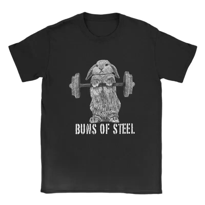 Buns Of Steel Funny Rabbit Crossfit T Shirt  weightlifting GYM bunny 100% Cotton bodybuilding lift weights muscle Clothes