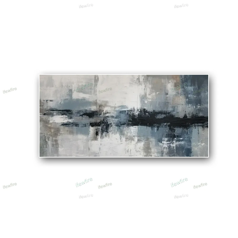 

Impression Drawing Landscape Mural 100% Handmade Abstract Blue Gold Oil Painting Wall Art Canvas Poster Modern Home Decor Piece