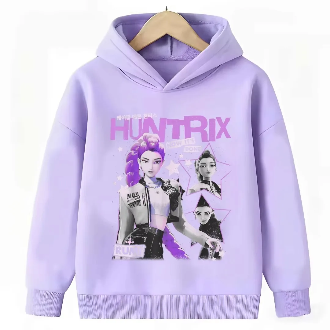 New cartoon hooded sweatshirt, suitable for both men and women, warm purple children's top, fashionable casual children's