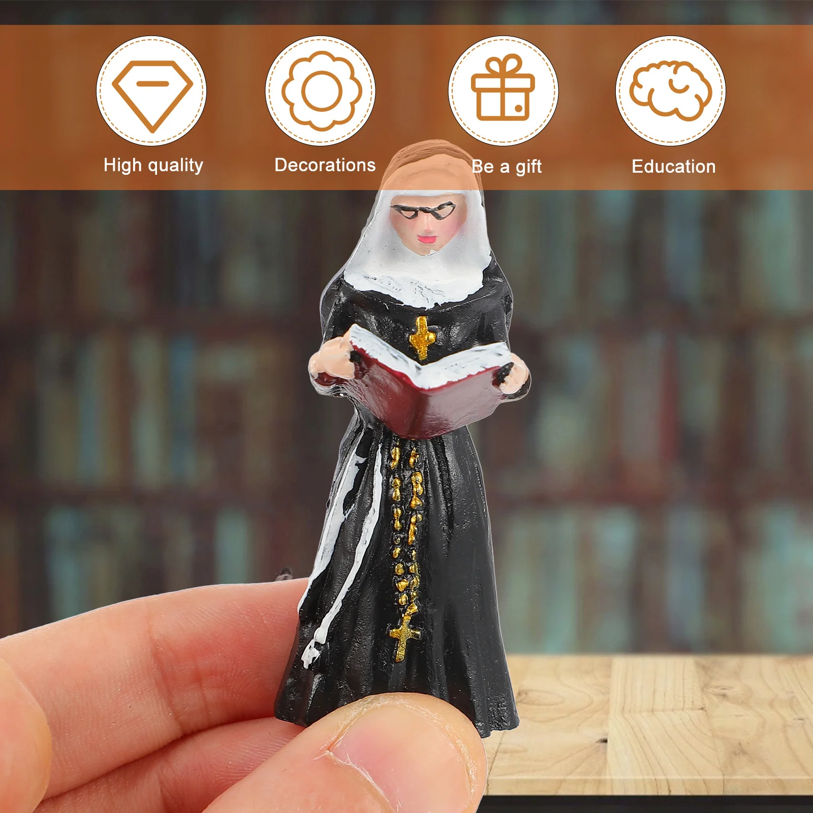 

4Pcs Resin Nun Statue Creative Western Chanting Scene Decor Micro Landscape Garden Ornament Desktop Bonsai Decoration