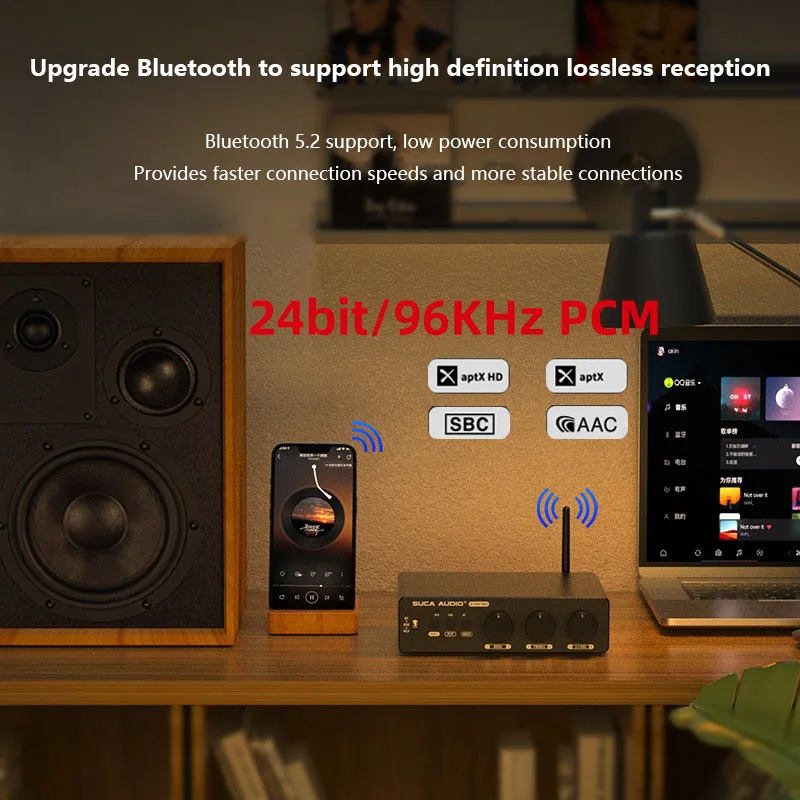 300W+300W Class D Amplifier QCC3034 Bluetooth 5.2  HIFI Power Amplifier TPA3255 Chip Bass/Treble Control for Home Theater