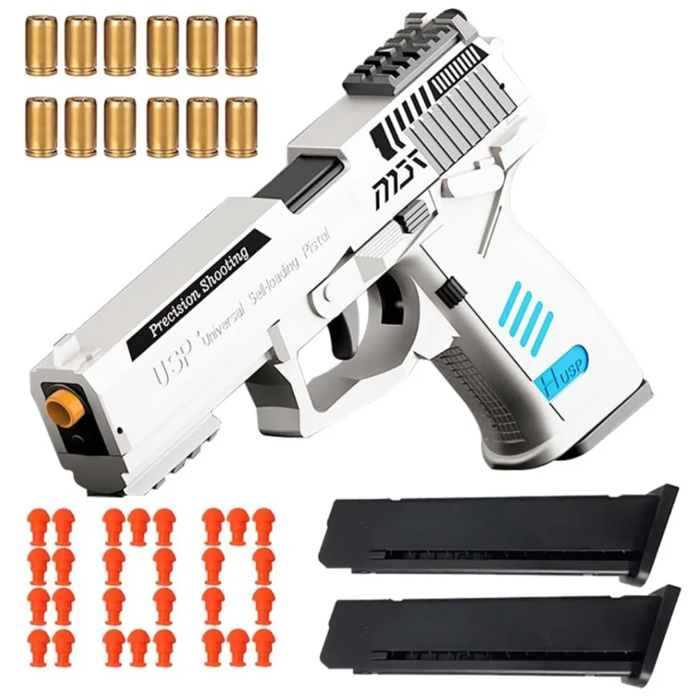 Pistola giocattolo per espulsione di conchiglie Tirare indietro automaticamente Giochi di tiro d'azione Modello educativo Giocattolo con proiettile morbido per regali per bambini