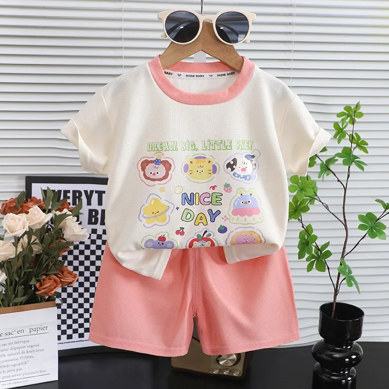 

2PCS Summer Short Sleeve Baby Children Clothing Suit Comfort Kids Set Children Clothes Boys Girls T-shirt Shorts