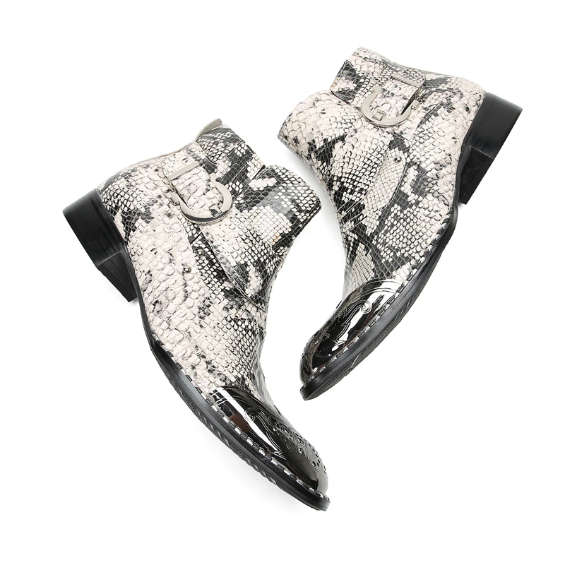 Coogerlove Punk-Stil Männer blau Echt leder Stiefel Metall quadratische Zehen Schnalle Niet Motorrad Stiefel Winter männliche Party Stiefel – Detail 16