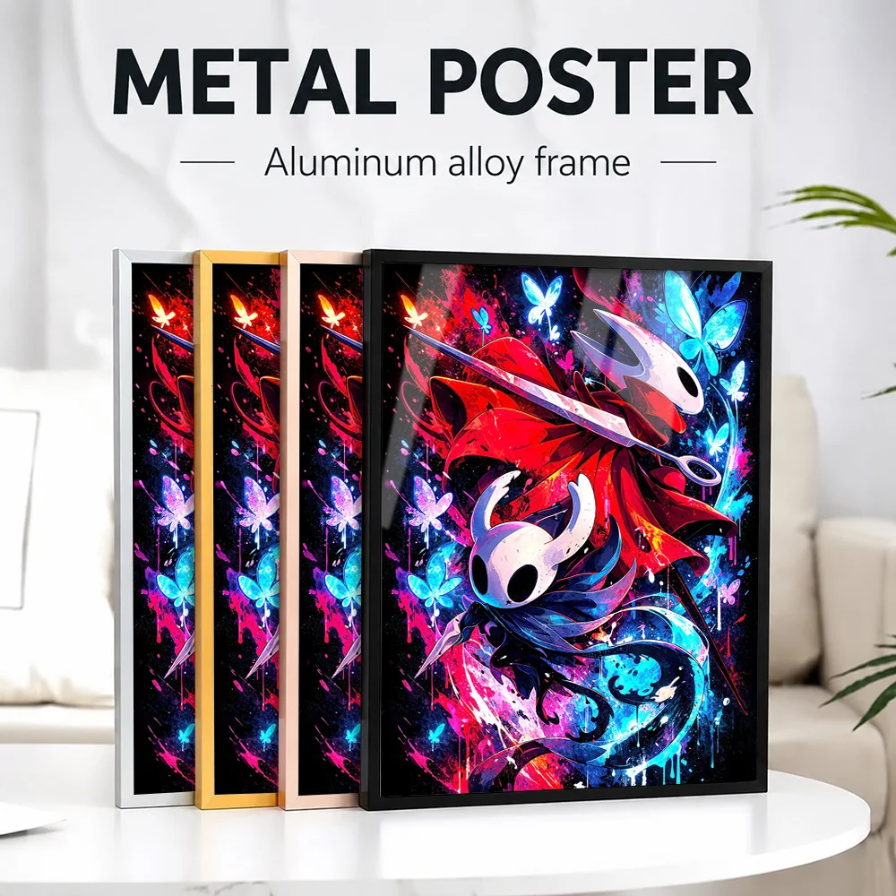 Hollow Knight And Hornet Metal Poster With Aluminum Alloy Frame Personalized Photo Heroic Quest Style Wall Art For Home Office