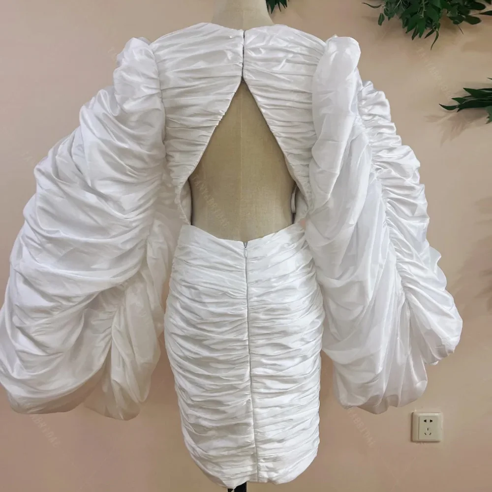 فستان LSYX مخصص أبيض عميق على شكل حرف V مكشكش بأكمام منتفخة مبالغ فيها بدون ظهر للحفلات أزياء الحدث ملابس الحفل #6