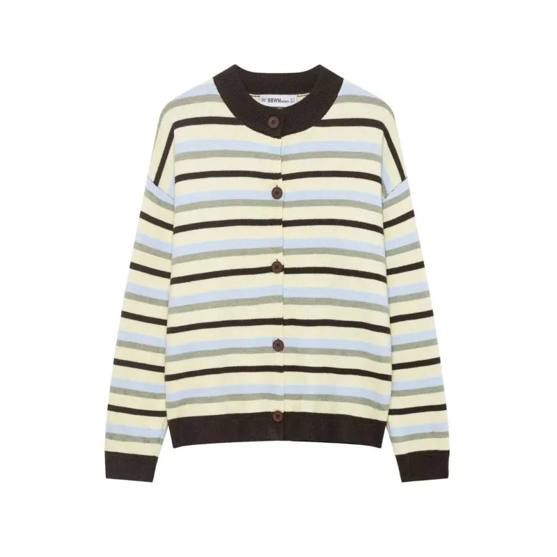 

Новый весенний женский вязаный кардиган в полоску, повседневный свитер с круглым вырезом и длинными рукавами, модный женский однобортный топ