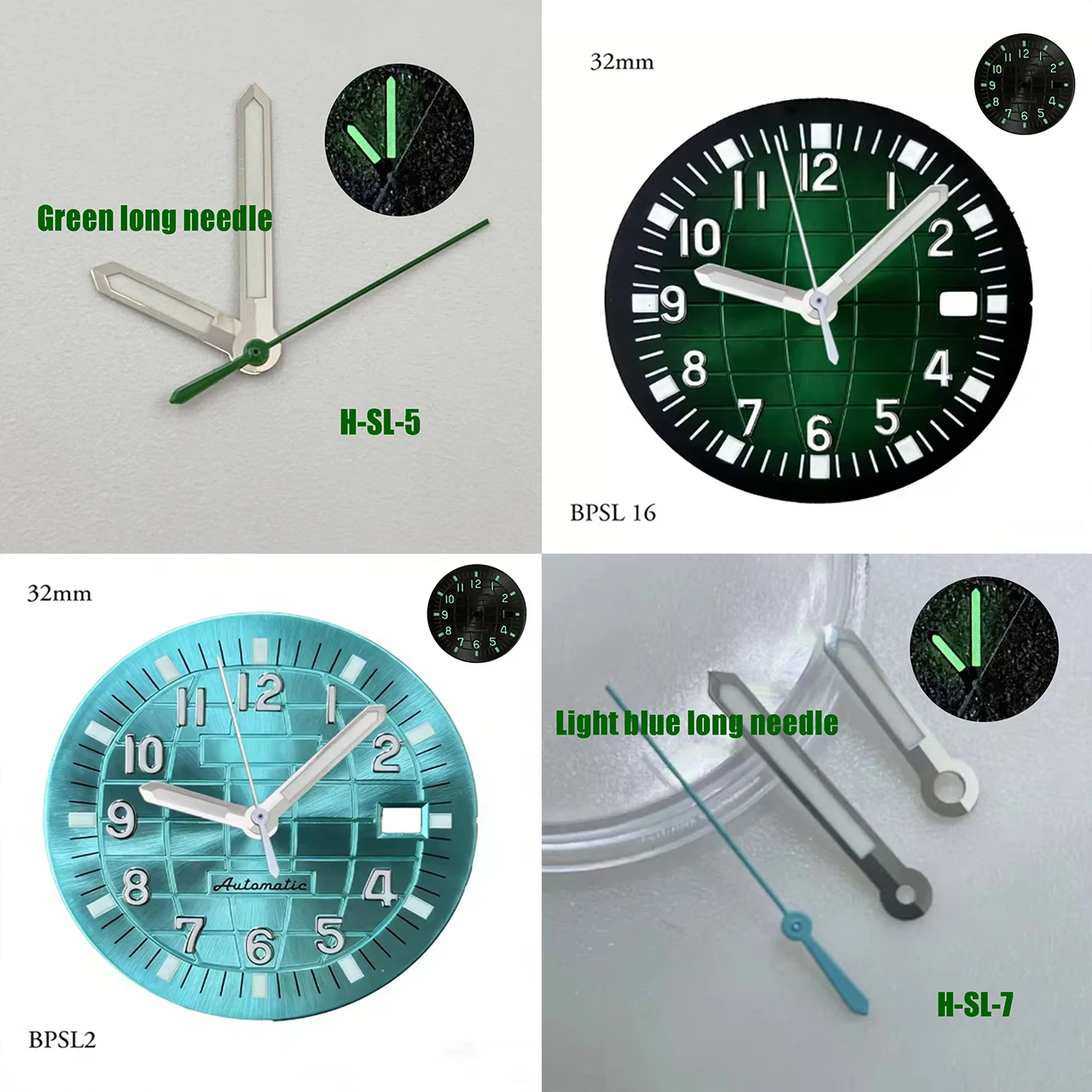 32mm S Logo Dial Green Gray Rose Gold Brown Grenade Dial For NH35 Movement Green Lumen Hands NH35 AQUANA S Dial WatchMods Case