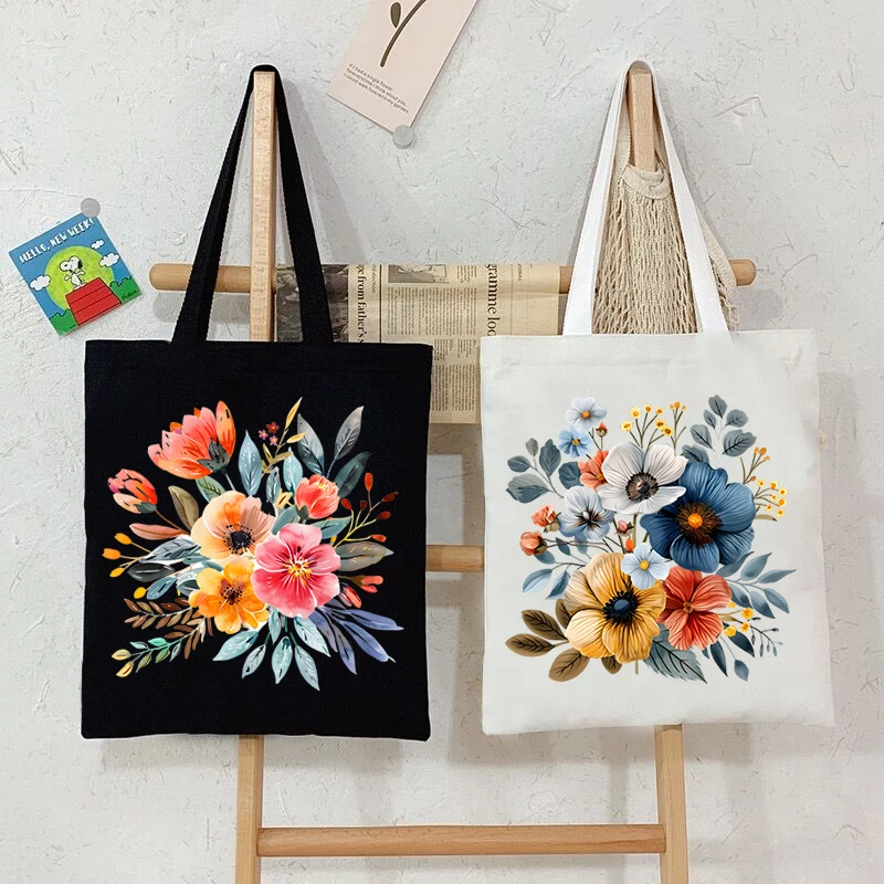 Elegant Wildflowers Handbag Women Vintage Aesthetics Plant Design Shopping Bags Reusable Tote Bag Female Floral Shoulder Bag